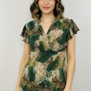 Vintage‎ JKLA California Large Abstract Fairy Baby Doll Flutter Sleeve Y2K Top